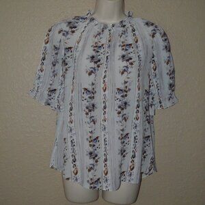 Sz S Go By GoSilk Multicolor Silk Floral Print Short Sleeve Blouse